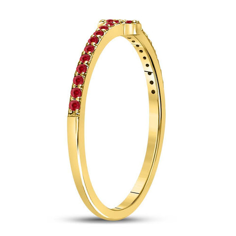 10kt Yellow Gold Womens Round Ruby Stackable Cross Band Ring 1/6 Cttw