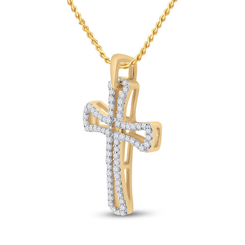 10kt Yellow Gold Womens Round Diamond Gothic Cross Pendant 1/4 Cttw