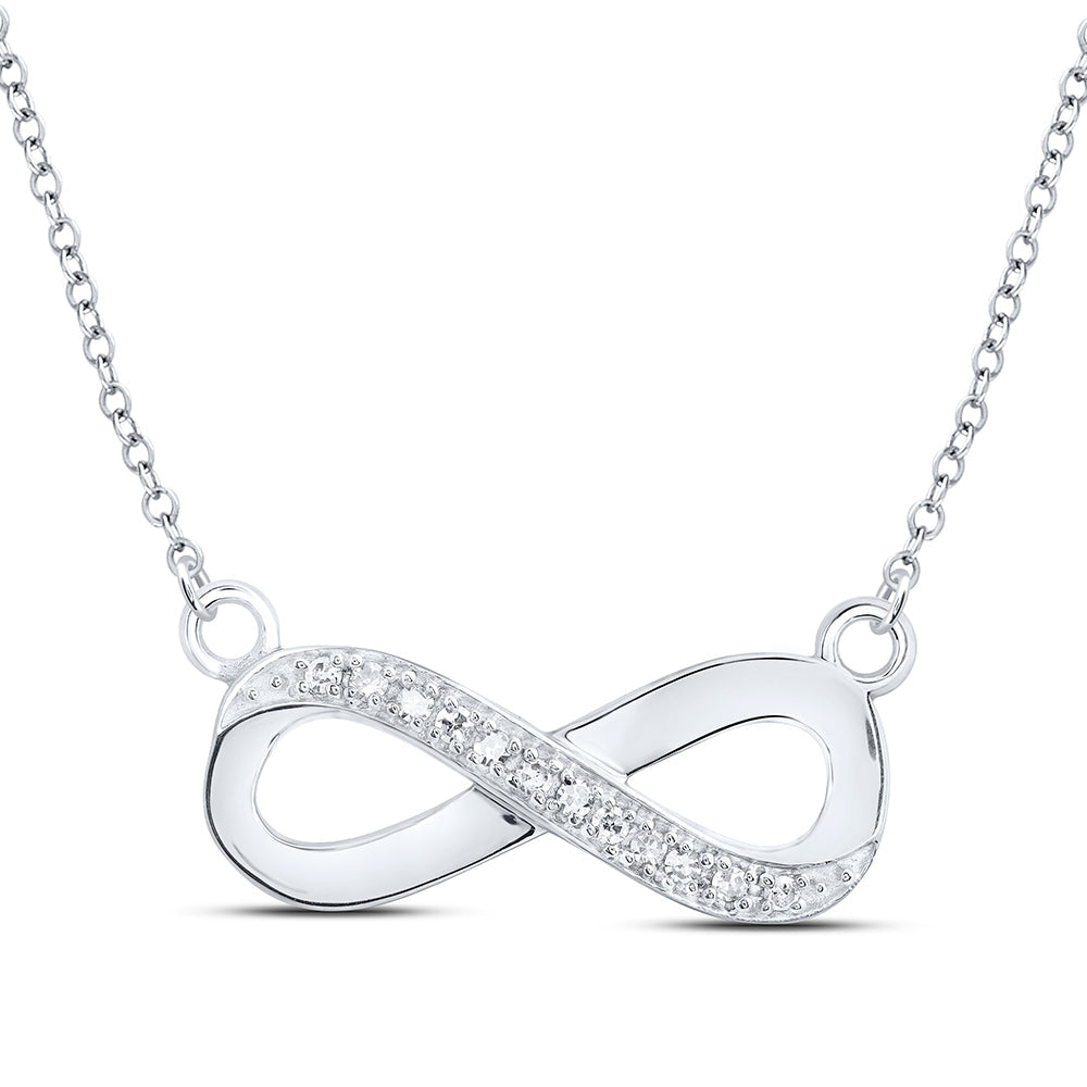 10kt White Gold Womens Round Diamond Infinity Pendant Necklace 1/20 Cttw