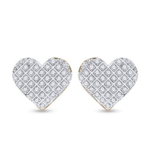 10kt Yellow Gold Womens Round Diamond Heart Earrings 1/5 Cttw