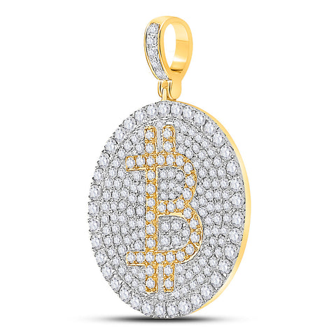 10kt Yellow Gold Mens Round Diamond Bitcoin Circle Charm Pendant 2-1/2 Cttw