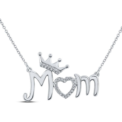 Sterling Silver Womens Round Diamond Mom Necklace 1/20 Cttw