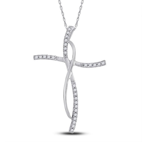 14kt White Gold Womens Round Diamond Cross Pendant 1/10 Cttw