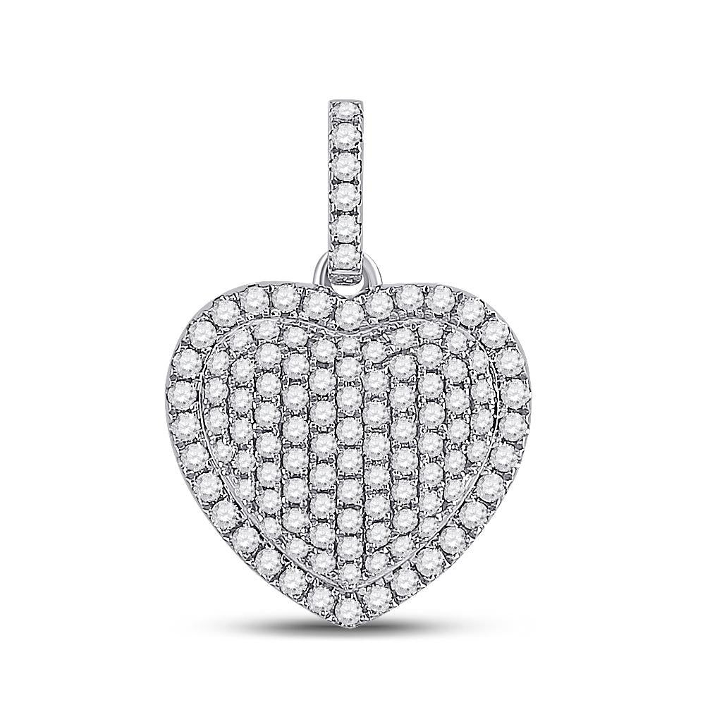 14kt White Gold Womens Round Diamond Heart Pendant 1 Cttw