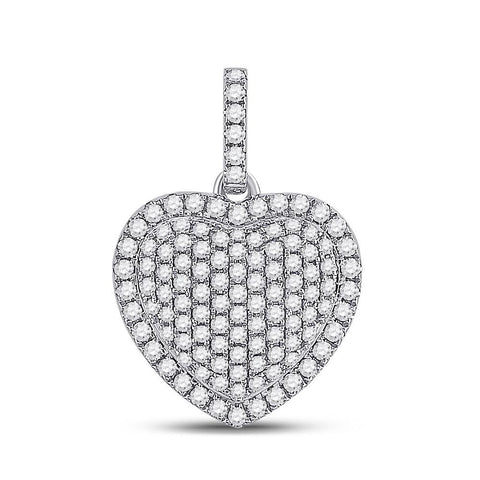 14kt White Gold Womens Round Diamond Heart Pendant 1 Cttw