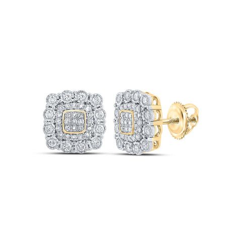 10kt Yellow Gold Womens Round Diamond Square Earrings 1/2 Cttw