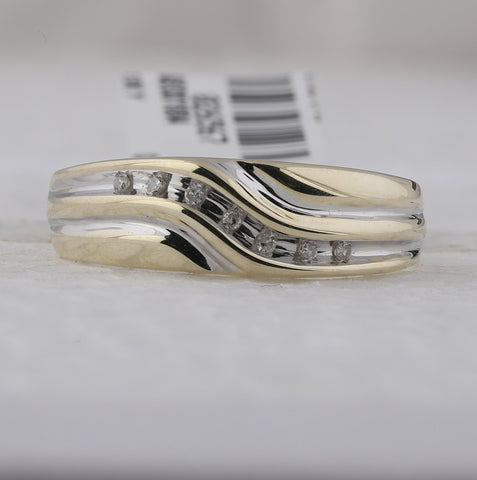 10kt Yellow Gold Mens Round Diamond Single Row Two-tone Wedding Band Ring 1/20 Cttw