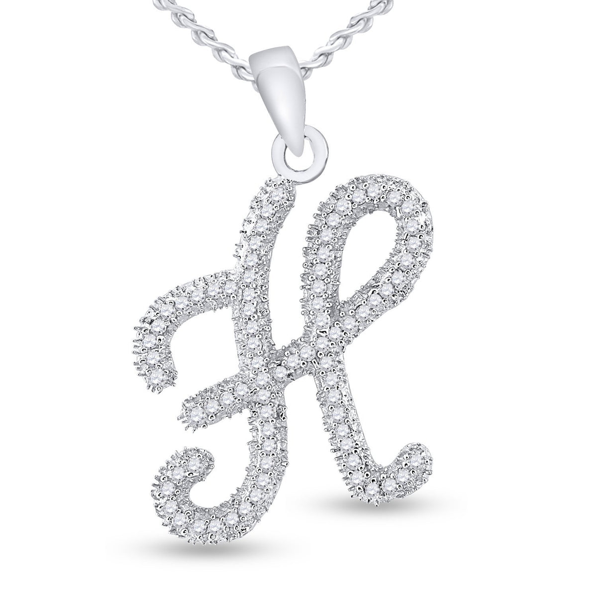 10kt White Gold Womens Round Diamond Cursive Letter H Pendant 1/5 Cttw