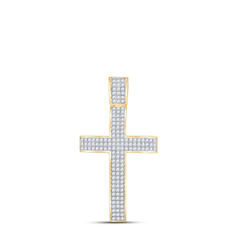 10kt Yellow Gold Mens Round Diamond Cross Charm Pendant 2-1/2 Cttw
