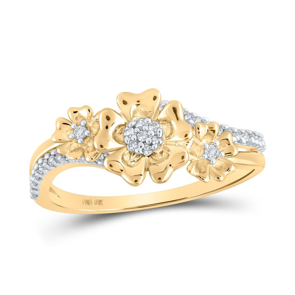 10kt Yellow Gold Womens Round Diamond Flower Fashion Ring 1/6 Cttw