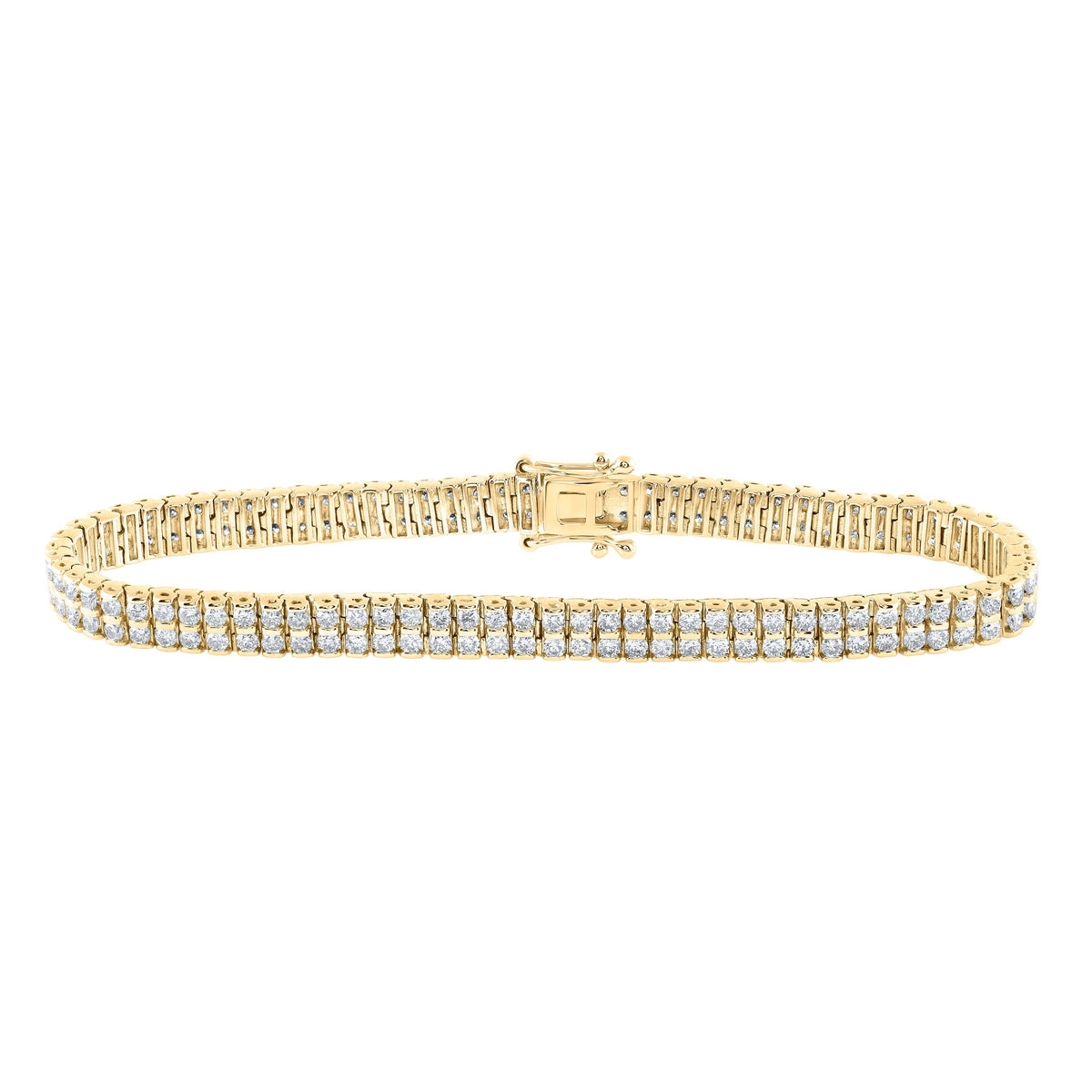 14kt Yellow Gold Womens Round Diamond Double Row Tennis Bracelet 4-1/5 Cttw