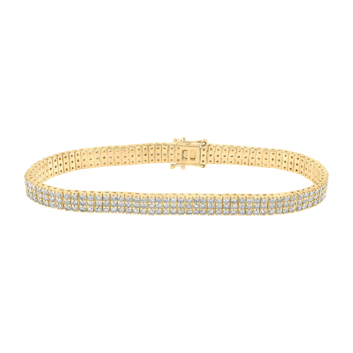 14kt Yellow Gold Womens Round Diamond Triple Row Tennis Bracelet 4 Cttw