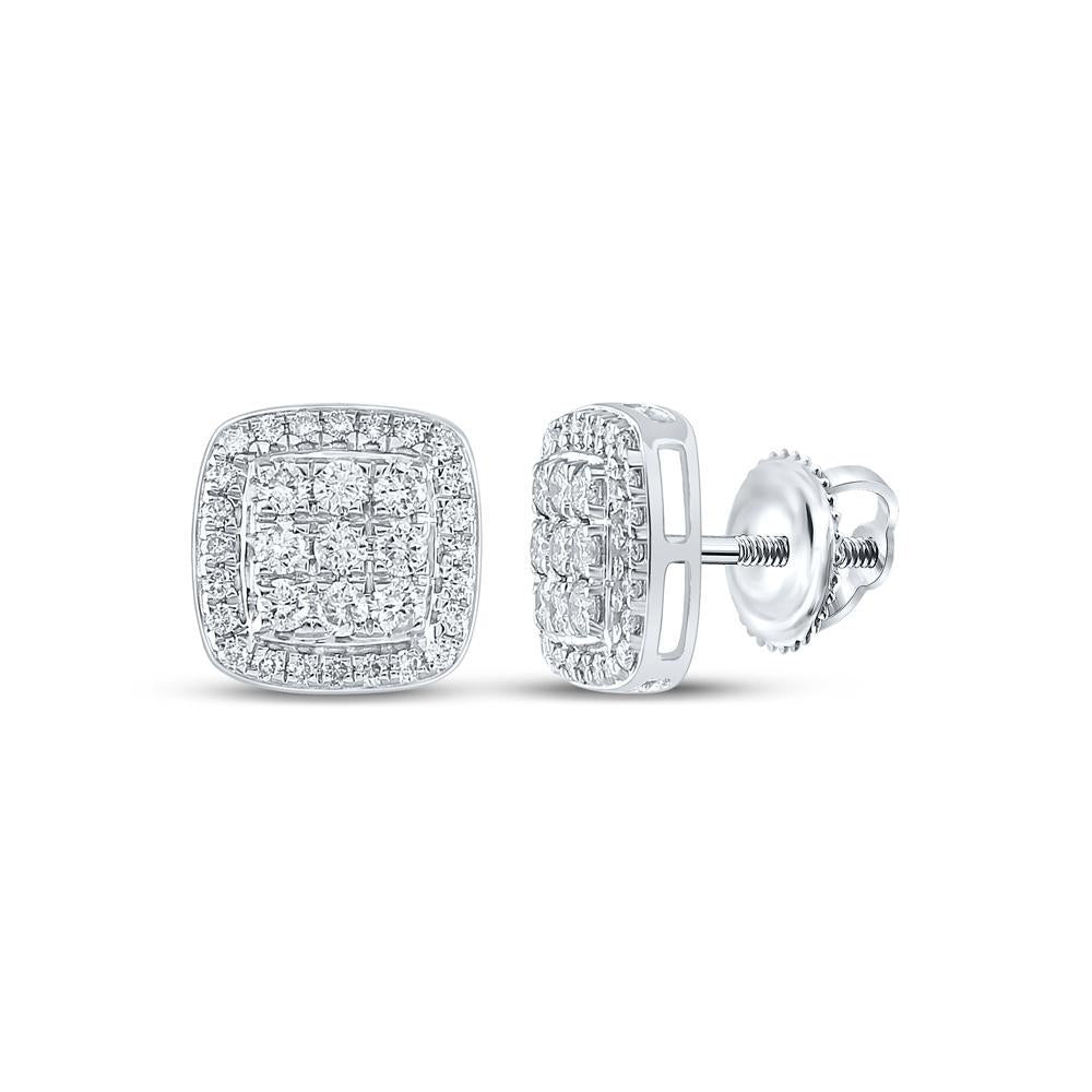 10kt White Gold Womens Round Diamond Square Earrings 1 Cttw