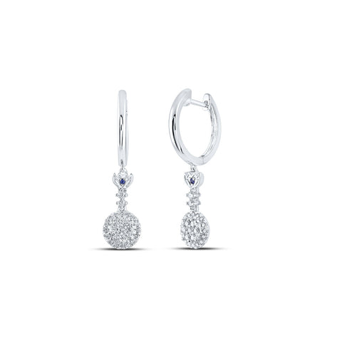 14kt White Gold Womens Round Diamond Dangle Earrings 1/2 Cttw