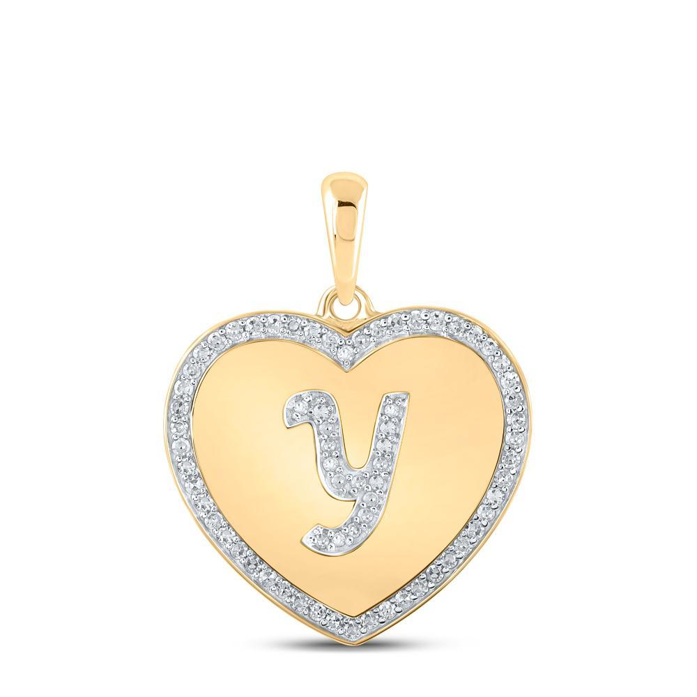 10kt Yellow Gold Womens Round Diamond Heart Y Letter Pendant 1/4 Cttw