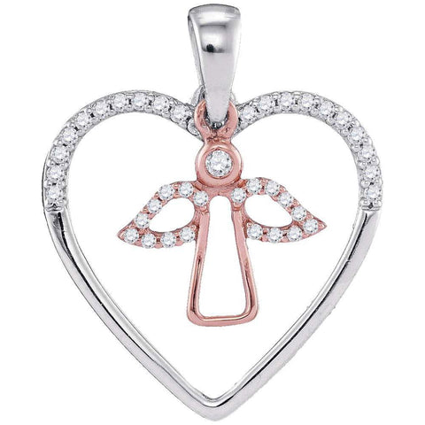 10kt Two-tone Gold Womens Round Diamond Angel Heart Pendant 1/6 Cttw