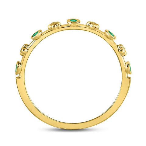 10kt Yellow Gold Womens Round Emerald Dot Flower Stackable Band Ring 1/12 Cttw