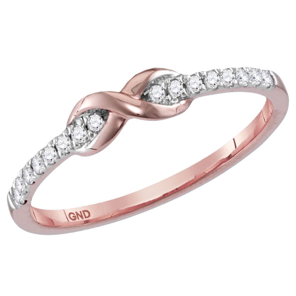 14kt Rose Gold Womens Round Diamond Infinity Stackable Band Ring 1/10 Cttw