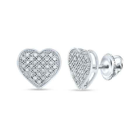 10kt White Gold Womens Round Diamond Heart Earrings 1/6 Cttw