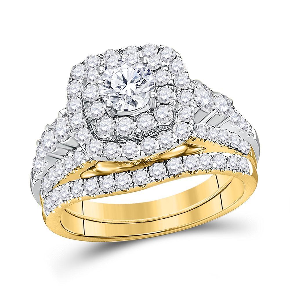 14kt Yellow Gold Round Diamond Bridal Wedding Ring Band Set 2 Cttw