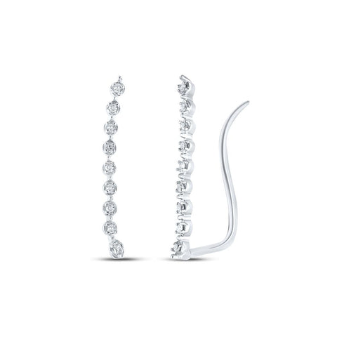 10kt White Gold Womens Round Diamond Climber Earrings 1/20 Cttw