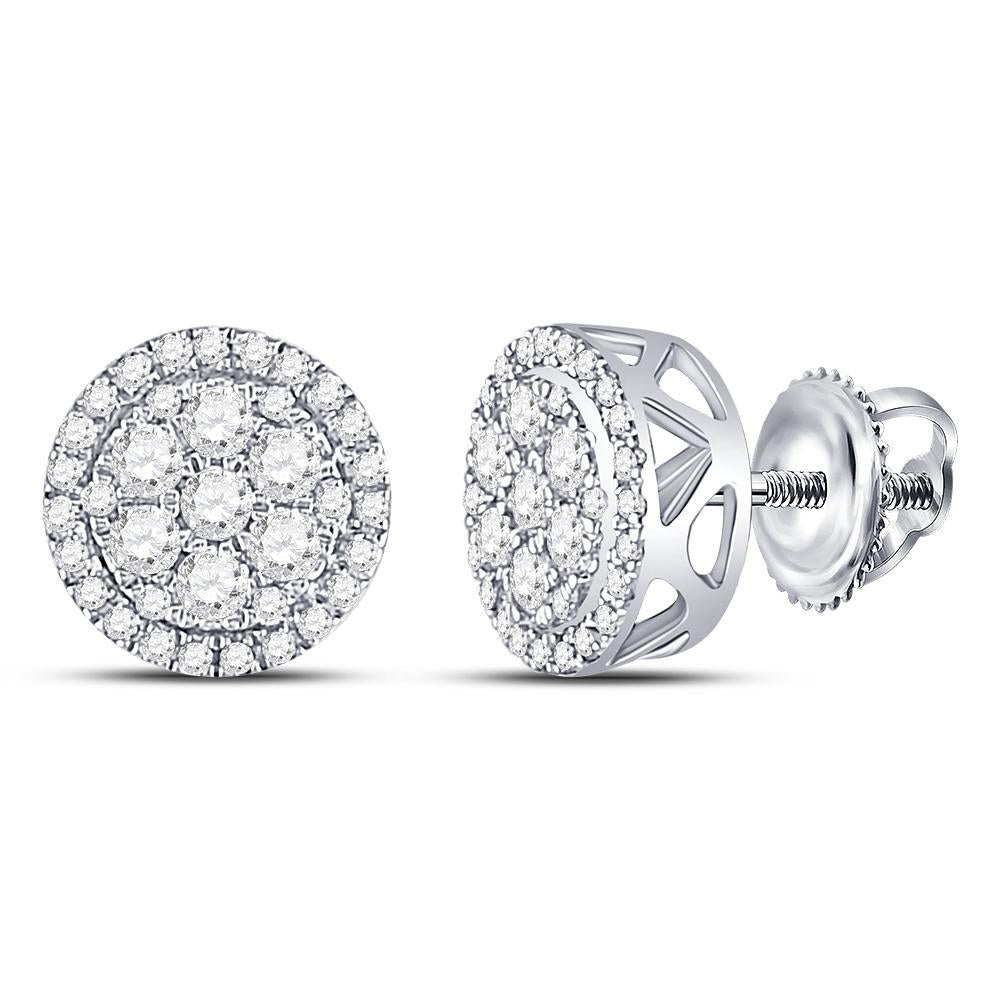 10kt White Gold Womens Round Diamond Flower Cluster Earrings 1/2 Cttw