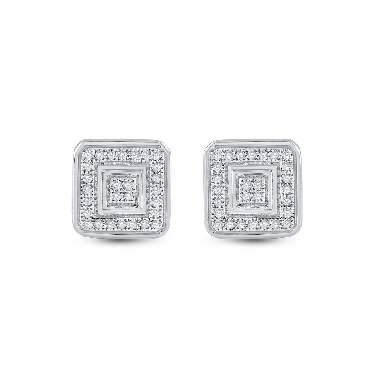 10kt White Gold Womens Round Diamond Square Earrings 1/6 Cttw