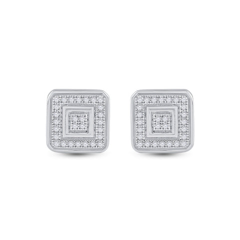 10kt White Gold Womens Round Diamond Square Earrings 1/6 Cttw