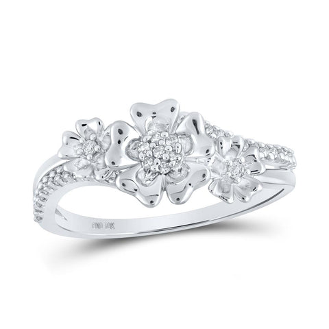 10kt White Gold Womens Round Diamond Flower Fashion Ring 1/6 Cttw