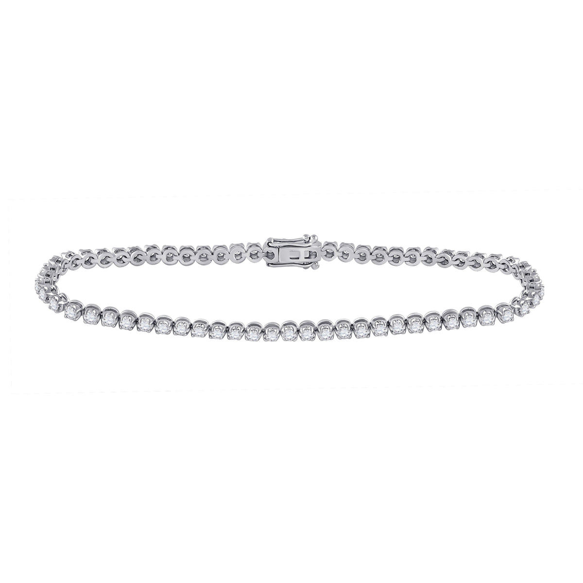 10kt White Gold Womens Round Diamond Studded Tennis Bracelet 2 Cttw