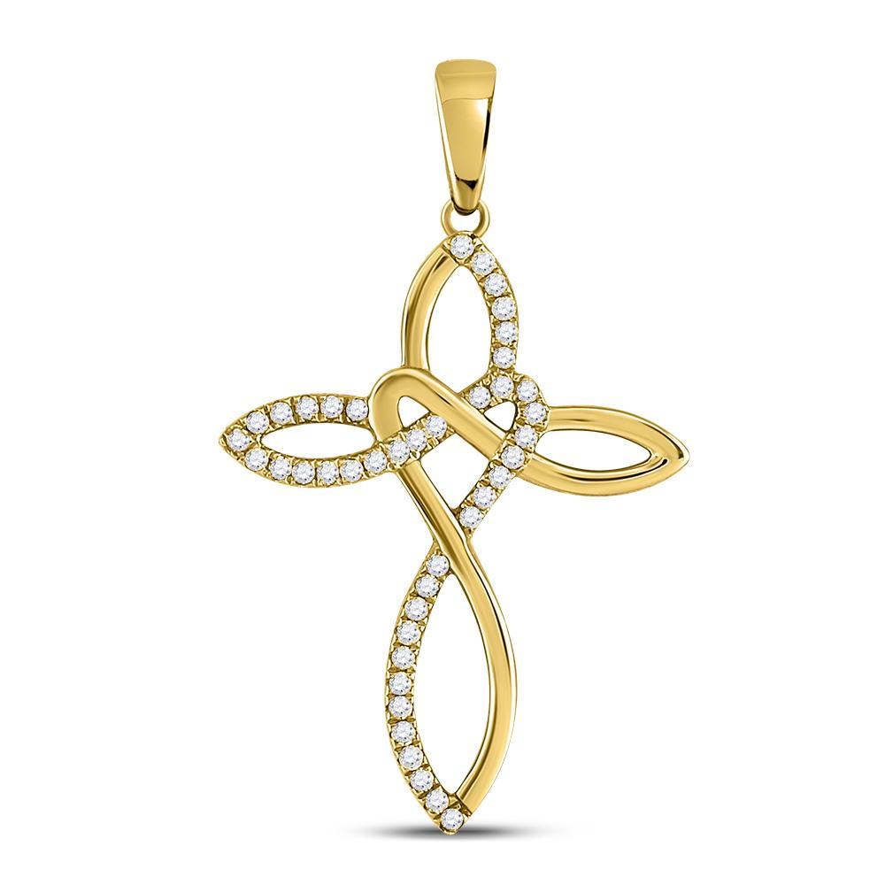 10kt Yellow Gold Womens Round Diamond Woven Cross Pendant 1/5 Cttw