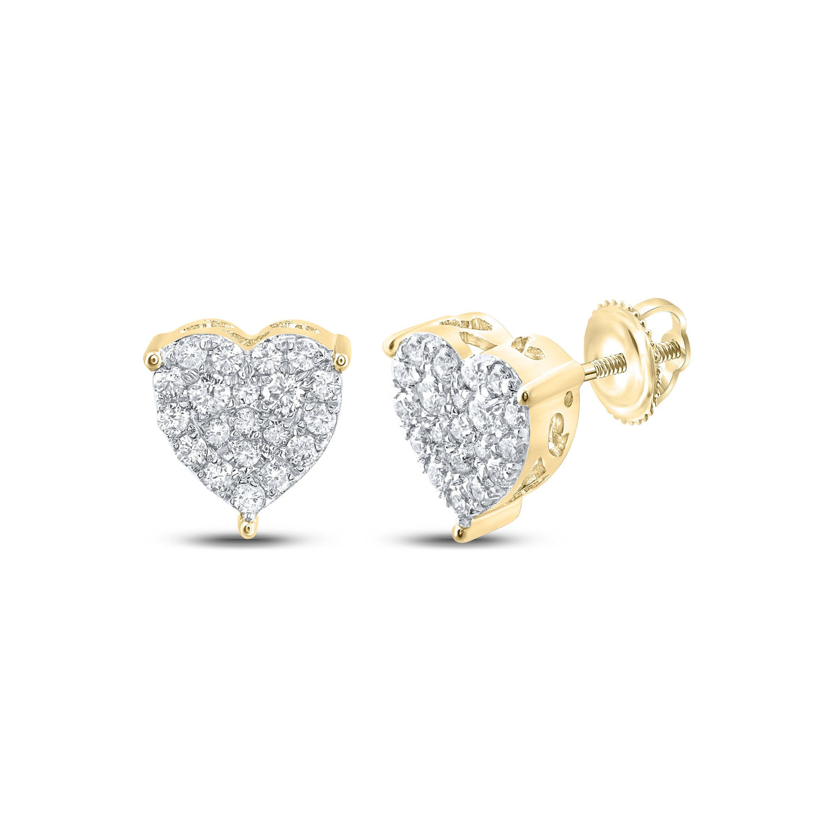 10kt Yellow Gold Womens Round Diamond Heart Earrings 1/2 Cttw