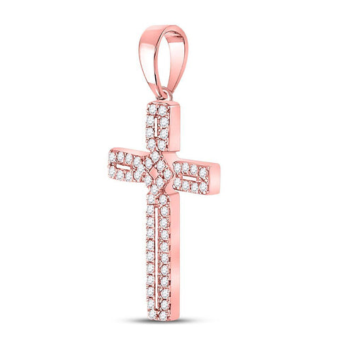 10kt Rose Gold Womens Round Diamond Roman Cross Pendant 1/3 Cttw