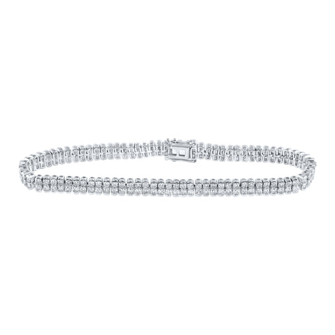 14kt White Gold Womens Round Diamond 2-Row Tennis Bracelet 4-3/8 Cttw