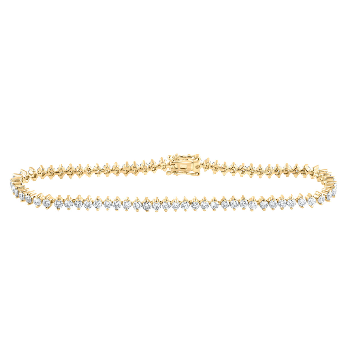 14kt Yellow Gold Womens Round Diamond Single Row Tennis Bracelet 3-1/4 Cttw