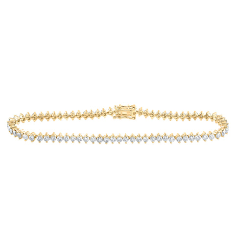 14kt Yellow Gold Womens Round Diamond Single Row Tennis Bracelet 3-1/4 Cttw