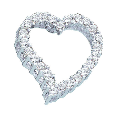 14kt White Gold Womens Round Diamond Outline Heart Pendant 1/4 Cttw