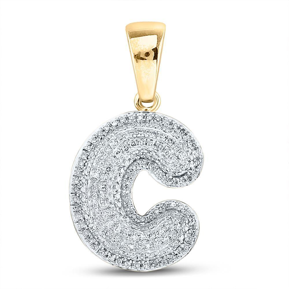 10kt Yellow Gold Mens Round Diamond Bubble C Letter Charm Pendant 1/2 Cttw