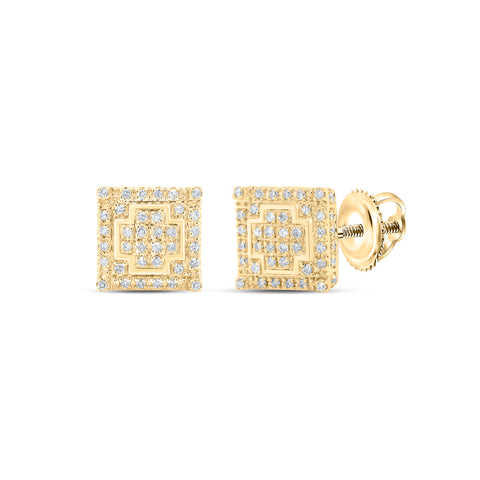 10kt Yellow Gold Round Diamond Square Earrings 1/4 Cttw