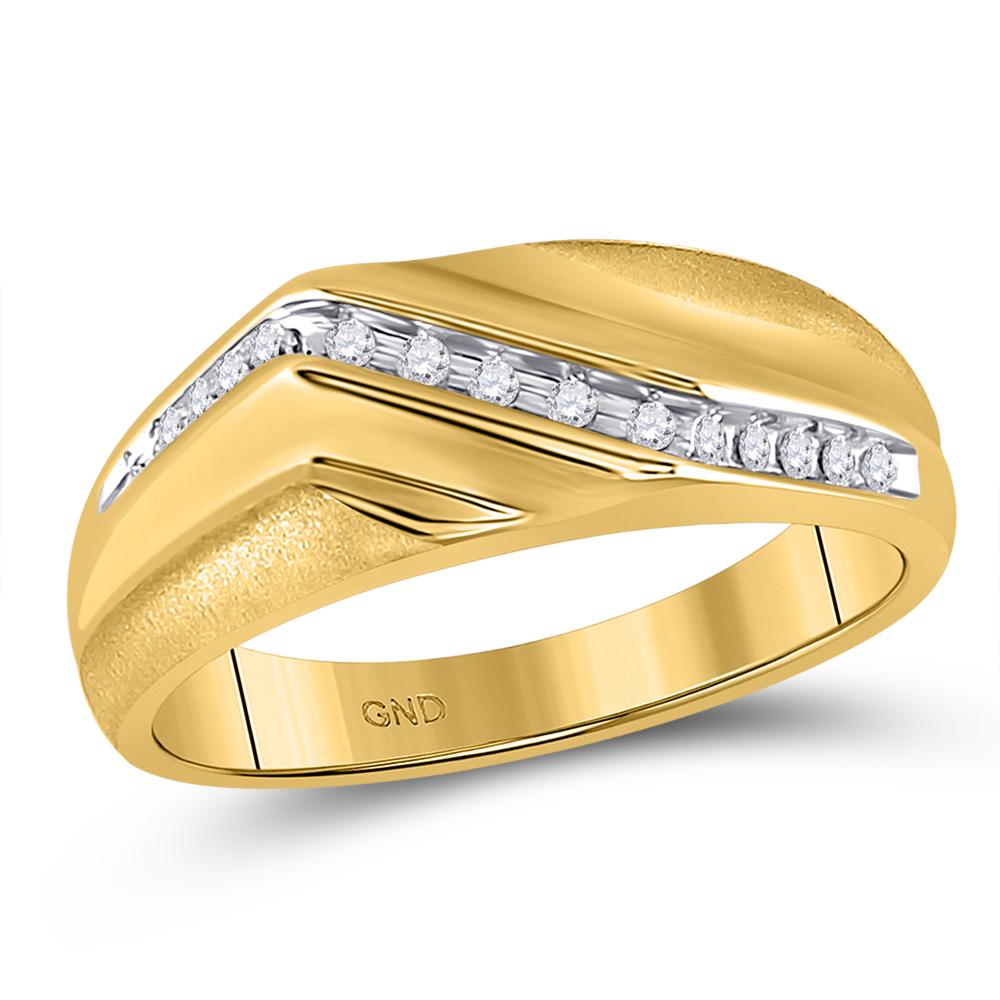 10kt Yellow Gold Mens Round Diamond Diagonal Single Row Wedding Band Ring 1/8 Cttw