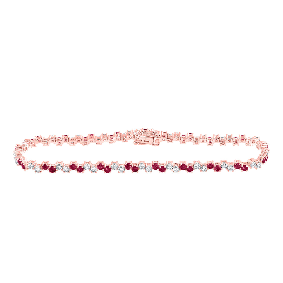 14kt Rose Gold Womens Round Ruby Diamond Tennis Bracelet 3-5/8 Cttw