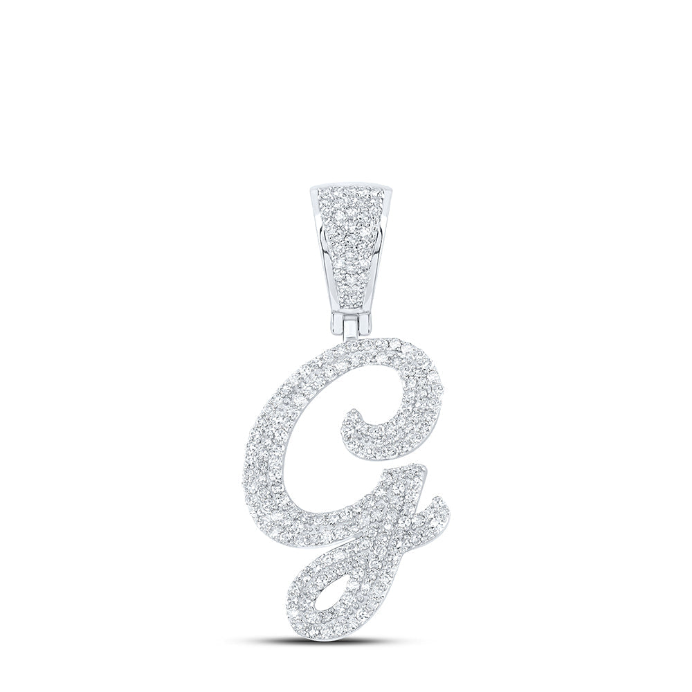 10kt White Gold Mens Round Diamond G Initial Letter Charm Pendant 7/8 Cttw