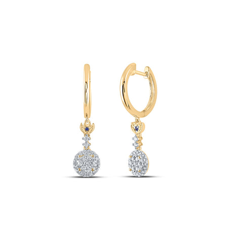 14kt Yellow Gold Womens Round Diamond Hoop Dangle Earrings 1/2 Cttw