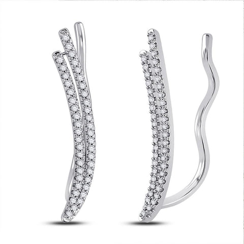 10kt White Gold Womens Round Diamond Climber Earrings 1/4 Cttw