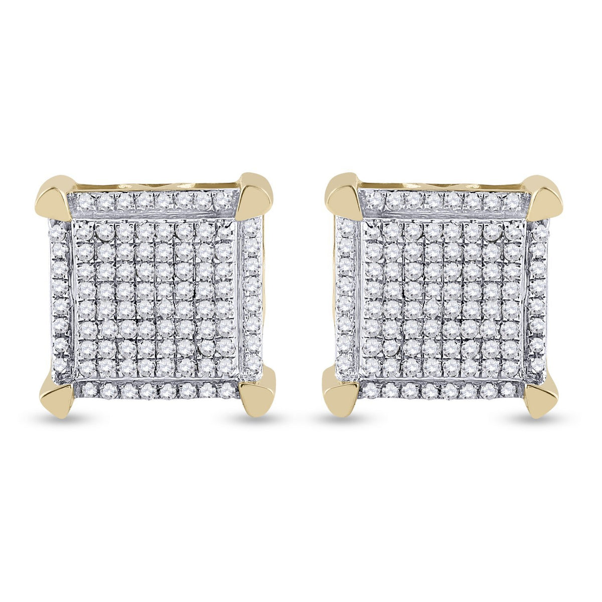 10kt Yellow Gold Mens Round Diamond Square Earrings 1/3 Cttw