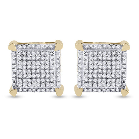 10kt Yellow Gold Mens Round Diamond Square Earrings 1/3 Cttw