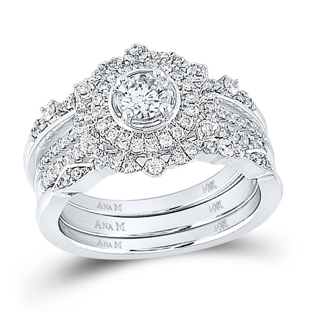 14kt White Gold Round Diamond Bridal Wedding Ring Band Set 1 Cttw