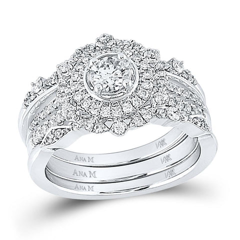 14kt White Gold Round Diamond Bridal Wedding Ring Band Set 1 Cttw