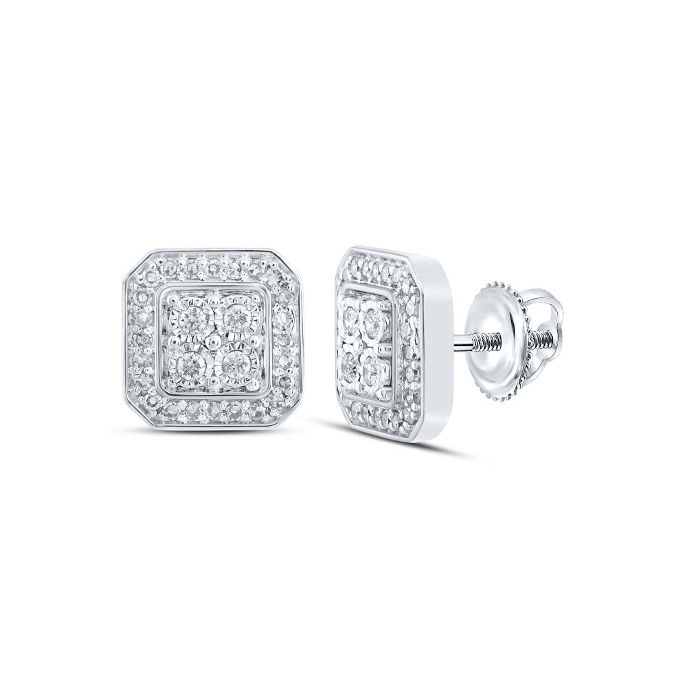 10kt White Gold Womens Round Diamond Square Earrings 1/3 Cttw