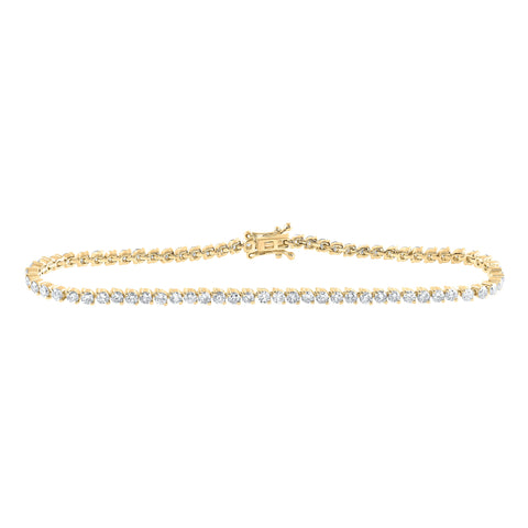 14kt Yellow Gold Womens Round Diamond Single Row Tennis Bracelet 3 Cttw